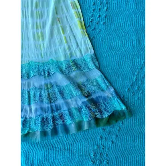 Vintage Reworked Shibori Tie Dye Slip Dress Lime Turquoise 90s Grunge Midi - Picture 7 of 9